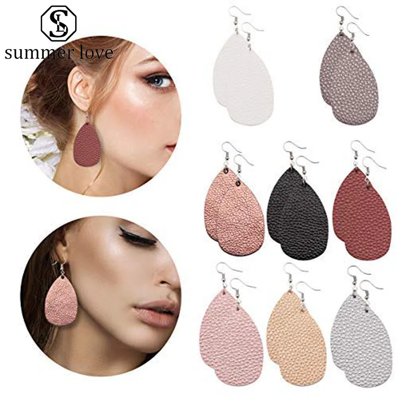 

New Bright Color Statement Water Drop Earrings Boho Geometric PU Leather Teardrop Dangle Earrings for Women Fashion Jewelry