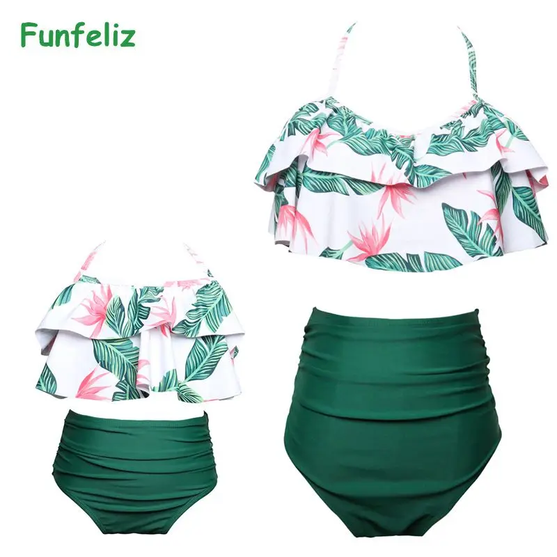 Funfeliz/одинаковые комплекты для семьи Купальный костюм девочек Детский купальник