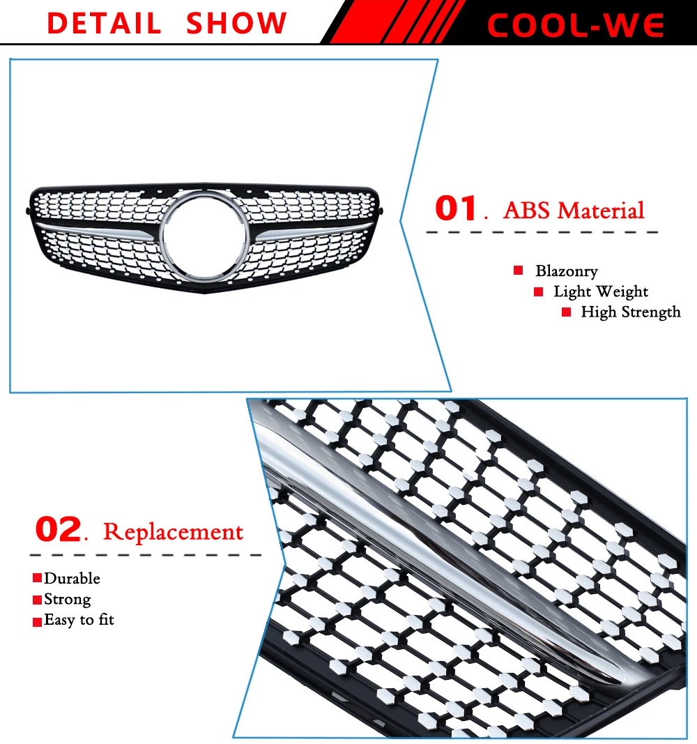 Гриль подходит для Mercedes benz C Class W204 Алмазная решетка C180 C200 C300 C250 C350 2007-14