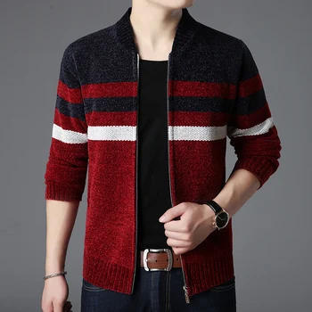 

2020 New Fashion Brand Sweater Mens Kardigan Striped Slim Fit Jumpers Knitting Thick Winter Korean Style Casual Clothing Male