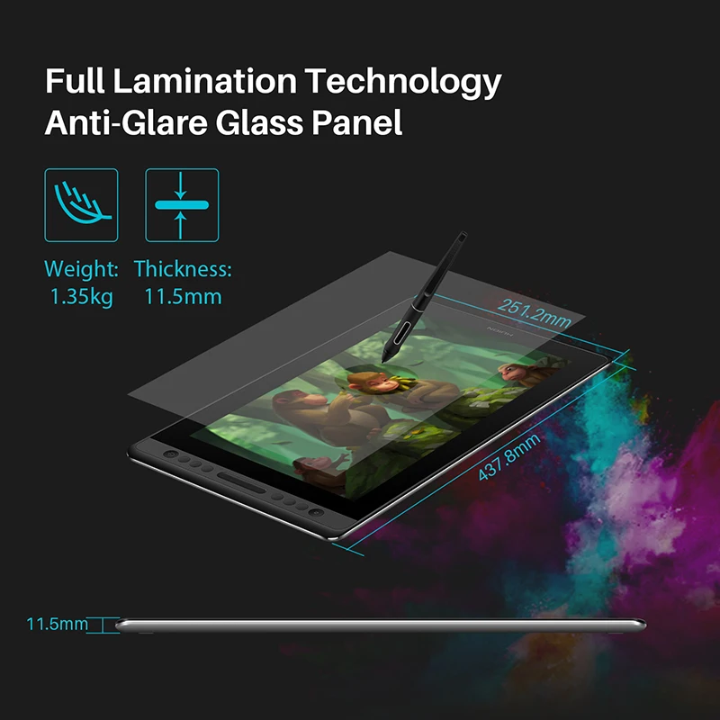  HUION Kamvas Pro 16 tableta gráfica dibujo tableta Monitor Digital 8192 niveles con teclas de acces