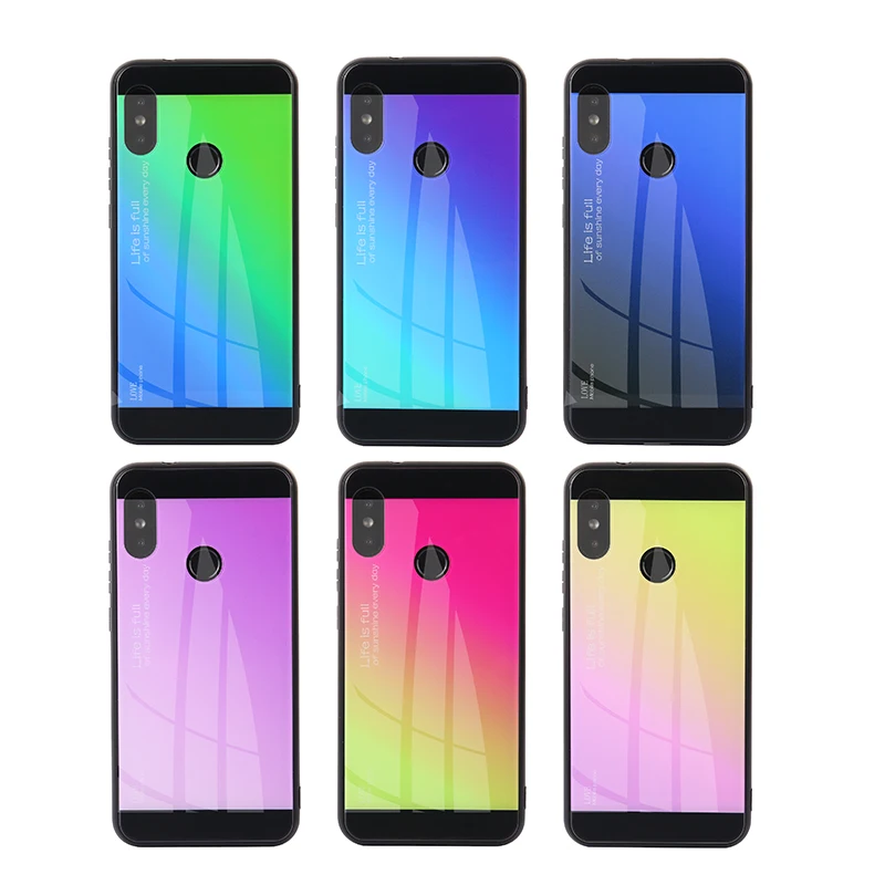 Чехол для Xiaomi MI 8 Гладкий цветной стеклянный чехол Рамка Твердый градиент задняя