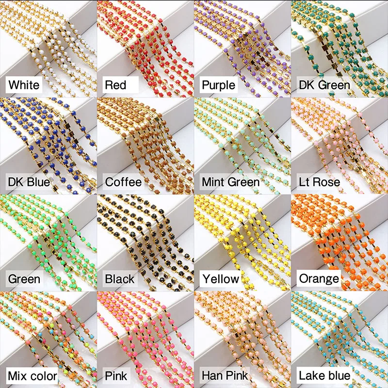 

Hot sale Acrylic Rhinestone Cup Chain Gold base Color acrylic SS12 SS16 SS28 Garment accessories Free shipping
