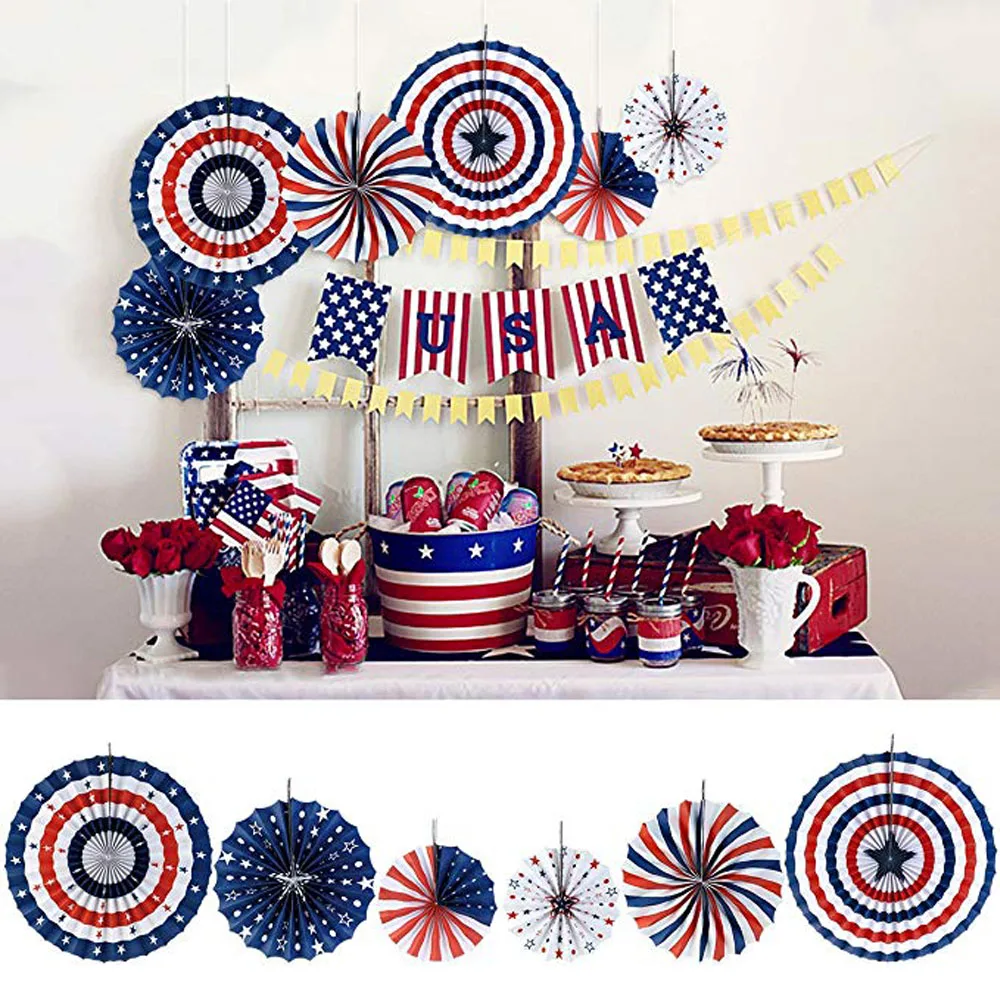 American Party Decor- Background Round Wall Decor-USA Independence Day- Patriotic 6pcs