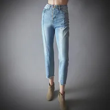 Осенние модные свободные новые женские джинсы, высокая талия, длина по щиколотку, повседневные Прямые Джинсы бойфренда размера плюс