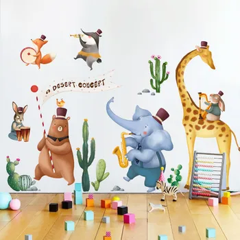 

Animal PVC Wall Sticker Giraffe Elephant self adhesive Panel Boy Girl Kids Room Decor Aesthetic Stick on tiles Wallstickers