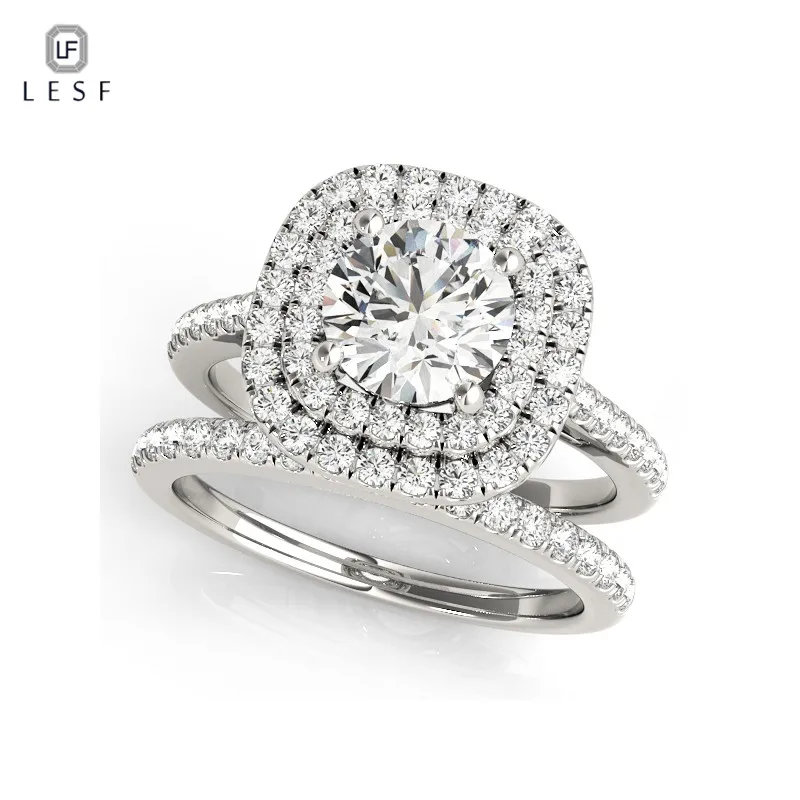 

LESF Anniversary Wedding Band Engagement Ring Set 1 ct Cubic Zirconia Real 925 Sterling Silver Jewelry