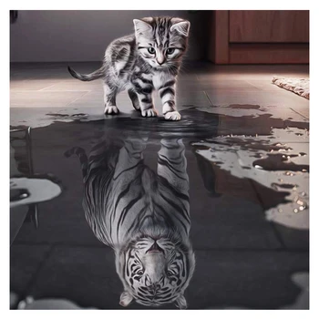 

5D DIY Diamond Painting Cat reflection Tiger Cross Stitch Diamond Embroidery pattern Animal Mosaic wall sticker Home decor