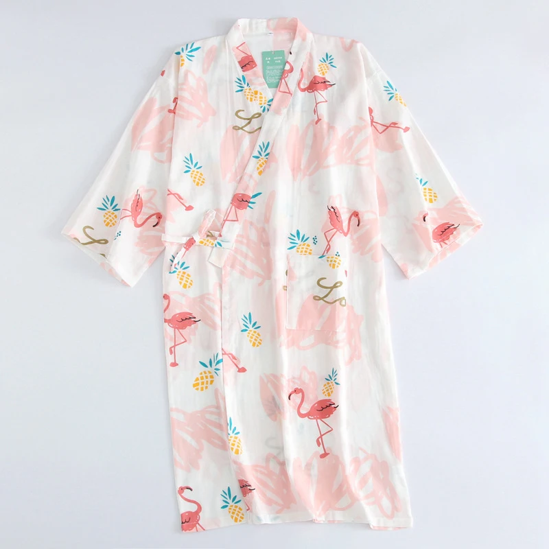 Женская Повседневная юката, Летний хлопковый Халат, одежда для сна, японское кимоно, банный халат, милые пижамы, ночная рубашка с принтом, домашняя одежда