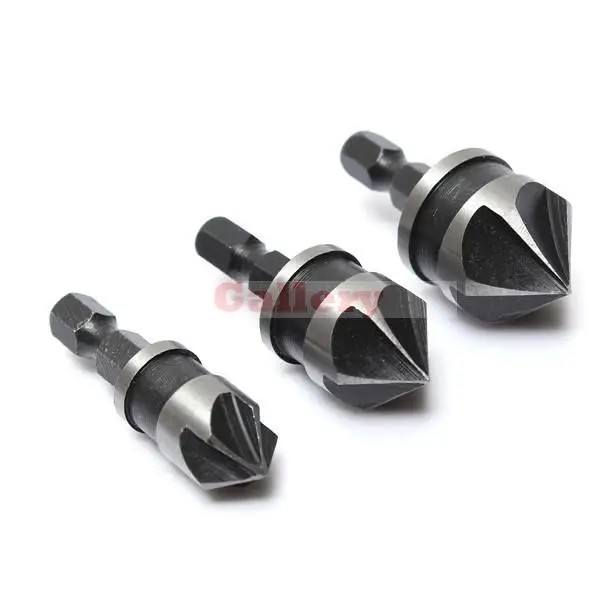 

2 Sets Lot 3pcs 12mm 16 Mm 19 Countersink Bore 1/4 Inch Hex Chamfer 5 Flute Quick Change Bits Drill 1 Drill Bit Drill Bit Set