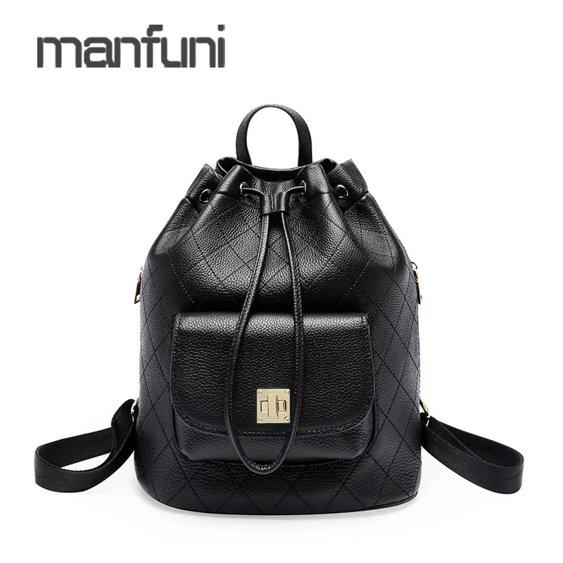 

Korean Style Women Backpack Genuine Leather Barrel-Shaped Mini Backpacks For Girls Diamond Lattice Small Drawstring Backpack New