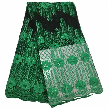 

2019 Heavy French Dress Tulle Lace Latest Green African Embroidery Lace Fabric Luxury Handmade Beaded Lace Fabric