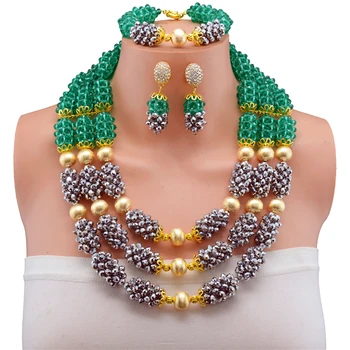 

African Beads Jewelry Set Nigerian Wedding Bride African Beads Crystal Jewelry Sets Adornment Beads Necklace Set