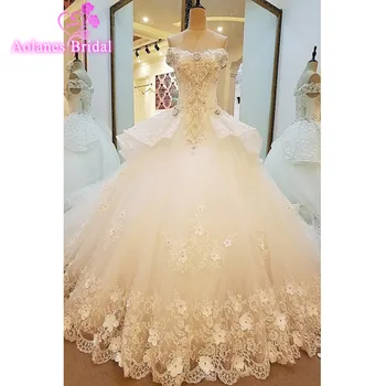 

Vestido de Noiva Ball Gown Wedding Dress Bead Lace Appliqued Luxury Bruidsjurken Rrobe de Mariage Arabic Sleeveless Bridal Gowns