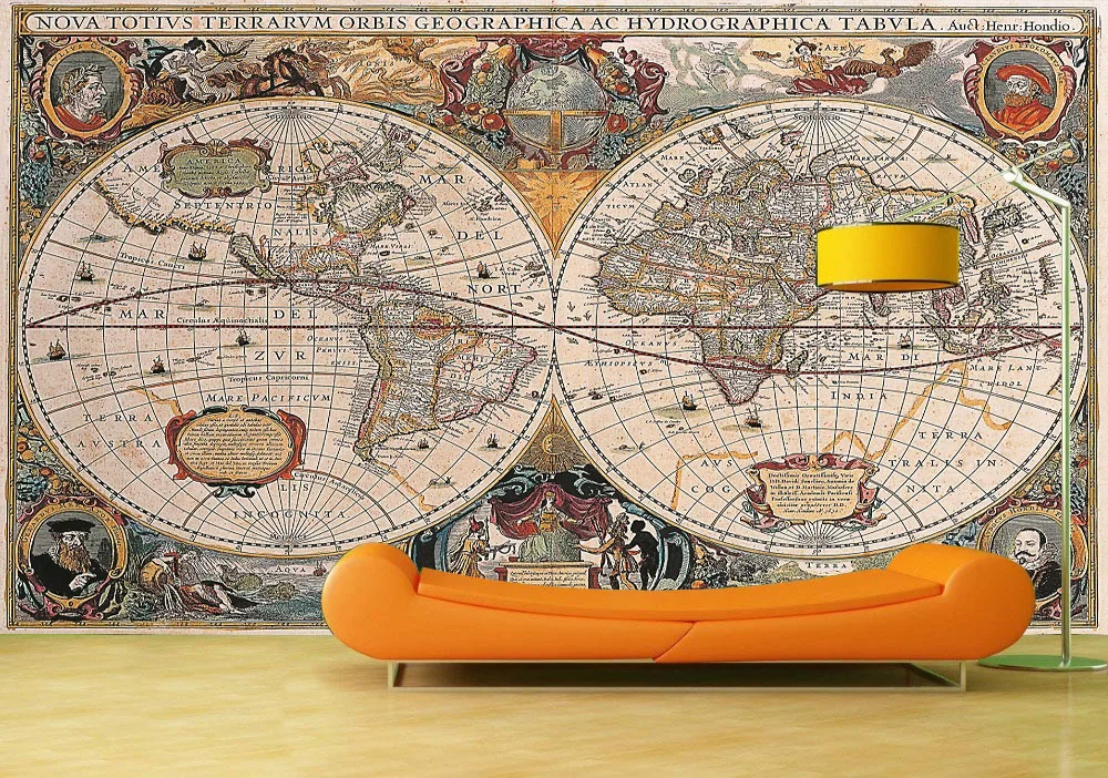 Custom 3D Retro World Map Photo Mural Wall Sticker Wall Papers Self