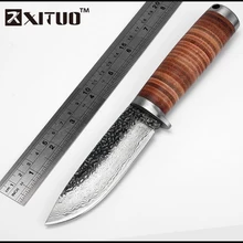 XITUO EDC Utility Schälmesser kohlenstoffstahl Handgemachtes Geschmiedetes Damaskus muster Messer selbstverteidigung Leder Griff & Mantel werkzeug
