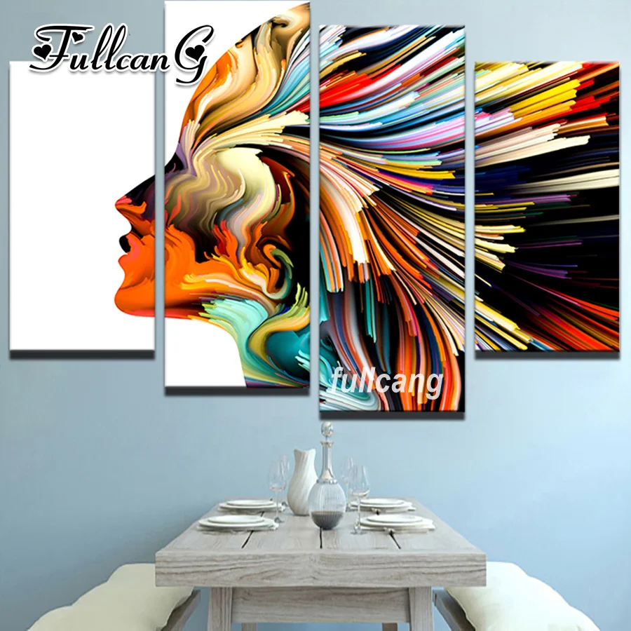 

FULLCANG Diy 4PCS Full Square Diamond Embroidery Native American Indian Woman 5D Diamond Painting Cross Stitch Mosaic Kits D946