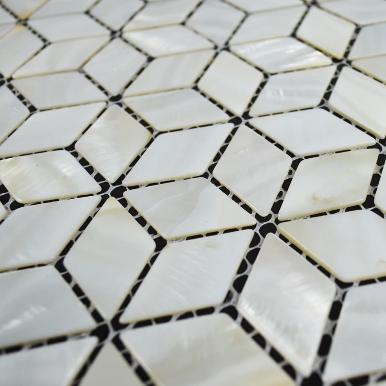 Blanc mosaïque dosseret de carreaux losange cuisine mère de tuiles perle diamant salle de bains miroir.jpg