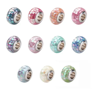 

1pc 12x8mm 304 Stainless Steel Resin European Crystal Beads with 5mm Shell & Enamel Large Hole Spacer Bead Jewelry Finding