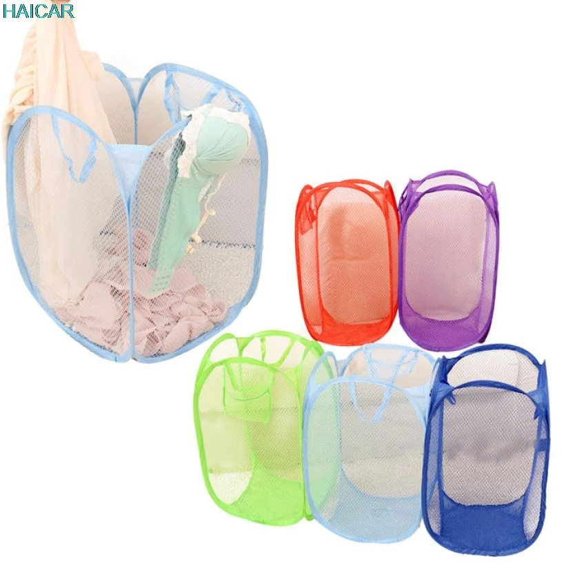 New Mesh Laundry basket Storage Foldable Pop Up Washing Dirty Clothes Nylon Laundry Basket Bag Toy