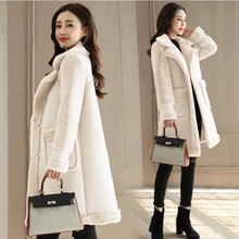 Новые зимние повседневные куртки из овечьей шерсти с пуговицами, женские длинные толстые вельветовые шерстяные куртки из оленьей кожи, женские Азиатские размеры