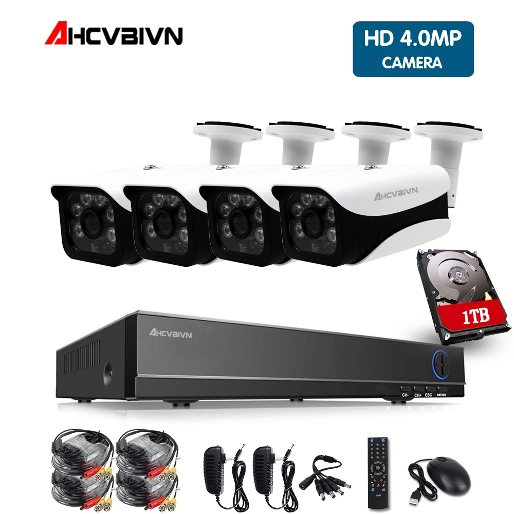 AHCVBIVN 4CH CCTV Системы 4MP HDMI аналоговая камера высокого разрешения, система видеонаблюдения, цифровой видеорегистратор 4 шт. 4,0 МП система наблюдения с инфракрасными датчиками камера-ручка комплект видеонаблюдения