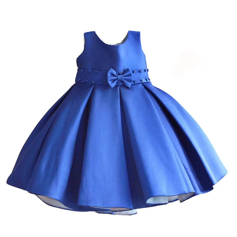 Рождественское детское платье темно-синее свадебное детское платье с поясом украшенным жемчугом прелестная детская одежда с бантом одежда для малышей от 3 до 8 лет - Цвет: as picture
