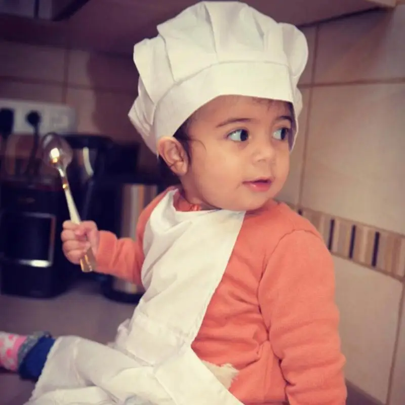 

Infant Baby White Apron Hat Cap Chef Costume Photography Props Newborn Baby Boy Girl Toddler Kids Cosplay Photo Prop Gift