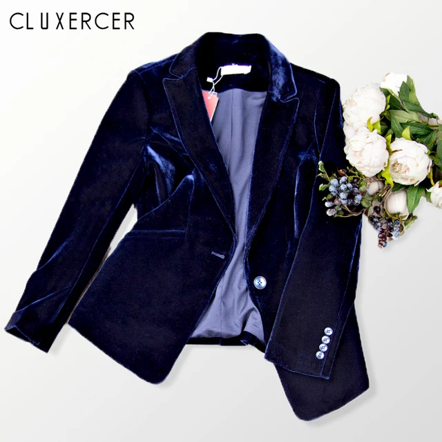 Chaqueta de terciopelo para mujer, Blazer elegante negro y azul, trajes de talla grande manga traje de ajustado, novedad de 2019 _ - AliExpress Mobile