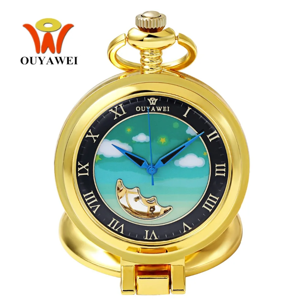 Fashion Brand OUYAWEI Mechanical Pocket Watch Men Full Steel Case Pocket Fob Watch Analog Gold Black Dial Vintage Luxury Clock Fashion Brand OUYAWEI Mechanical Pocket Watch Men Full Steel Case Pocket Fob Watch Analog Gold Black Dial Vintage Luxury Clock