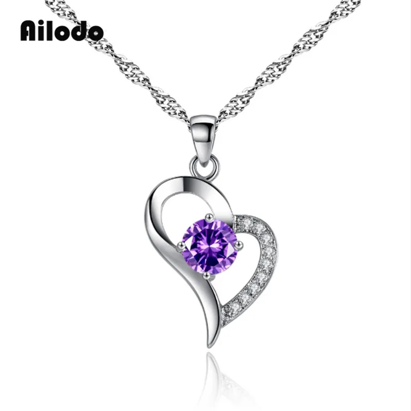 

Ailodo Crystal Heart Pendant Necklace For Women Bijoux Female Long Silver Chain Statement Necklace Fashion Jewelry Gift LD094