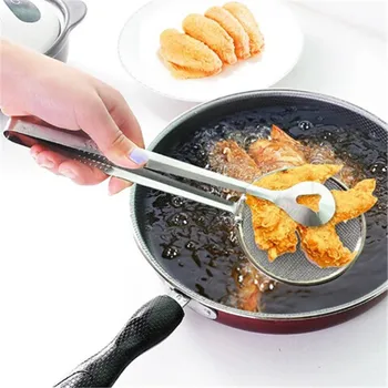 

1 pcs Multi-functional Filter Spoon With Clip Food Kitchen Oil-Frying BBQ Filter stainless steel clamp strainer set Kitchen tool