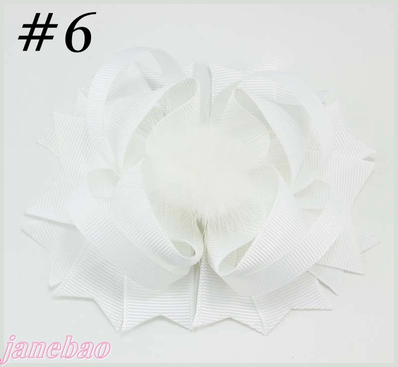 

free shipping 50pcs 4.5'' Fabric and Mink Hair bows with Clips Multi Color Hair Clips girls hair clips mink pom pom hair barre