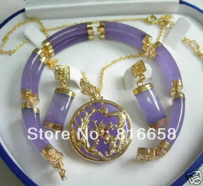 

Free shipping@@Lucky Purple Jade Pendant Bracelet and Earring Set