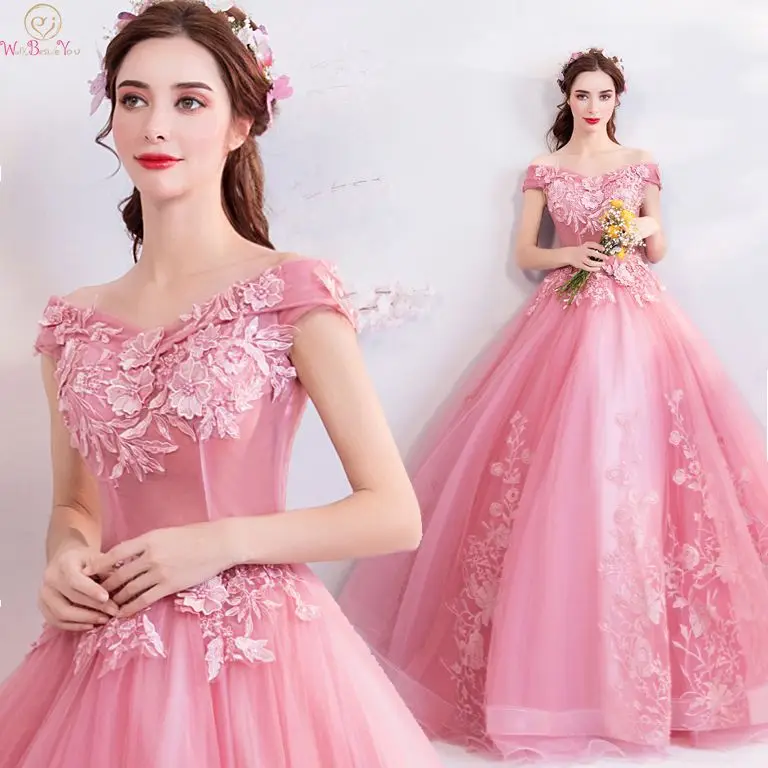 Розовые Выпускные платья с аппликацией 2019 Новое Элегантное бальное платье принцессы длиной до пола из органзы на шнуровке, вечерние платья