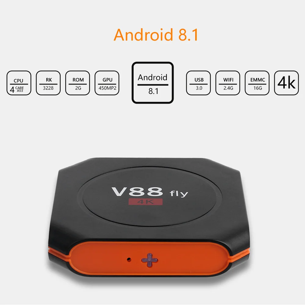 V88fly ТВ Box Android 8 1 Rockchip 3328 Quad-core 2 ГБ/16 ГБ Wi-Fi 4 К Bluetooth Smart HD медиаплеер box Set-top |