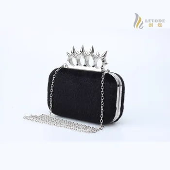 

Vintage Women Handbag Metal Clutches Evening Bags Bridal Purse Wedding Party Prom Clutch Hand Bag Horse hair Rivet Knucklebox