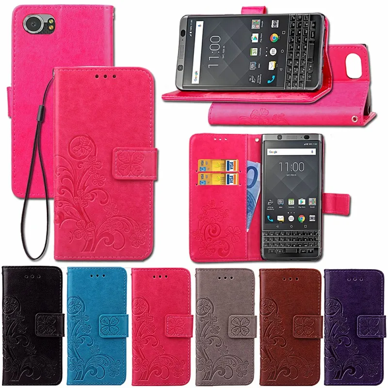 

OEEKOI Four Leaf Clover PU Leather Wallet Cover Case for Blackberry Key2/KEYone DTEK70