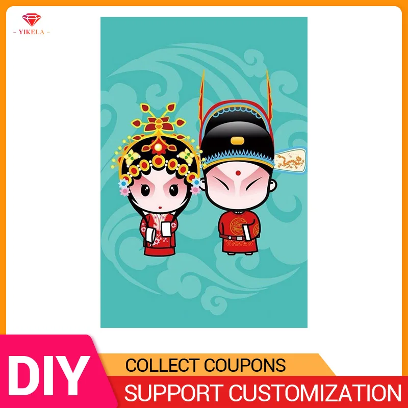 

YIKELA 5D DIY Full Round/Square Diamond Painting Cross Stitch Cartoon Character Weeding Gift Diamond Painting Embroidery