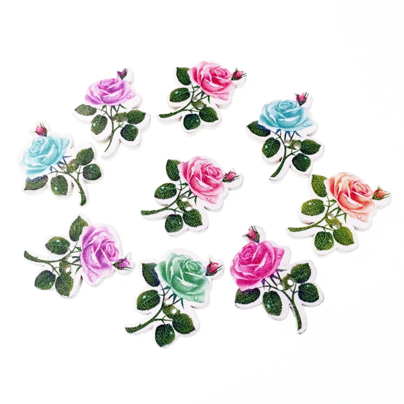 

50Pcs Flower Fashion Fancy Bulk Mixed Wooden Button Sewing Accessories Decorative Buttons Handmade Scrapbooking Craft 23*30mm