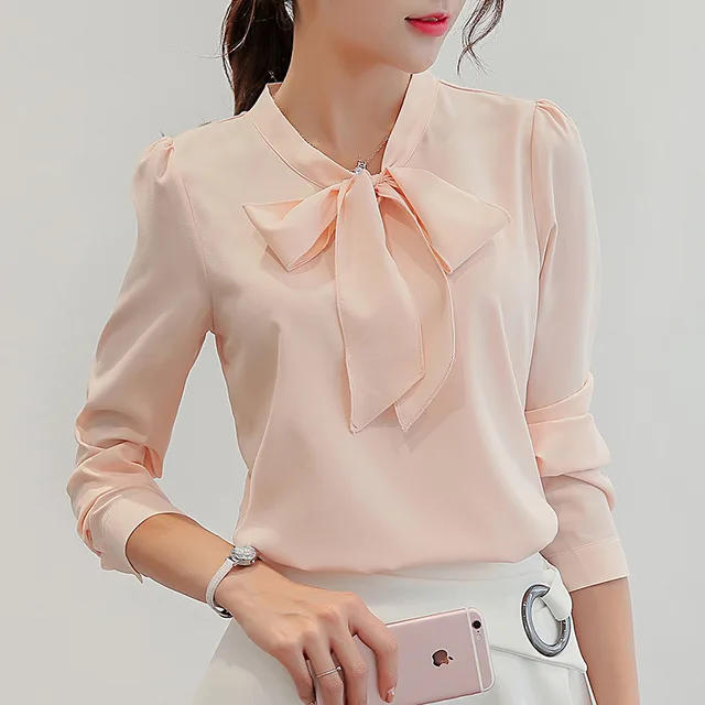 US $7.10 Harajuku New Spring Summer Blouse Women Long Sleeve Shirts Fashion Leisure Chiffon Shirt Bow Office