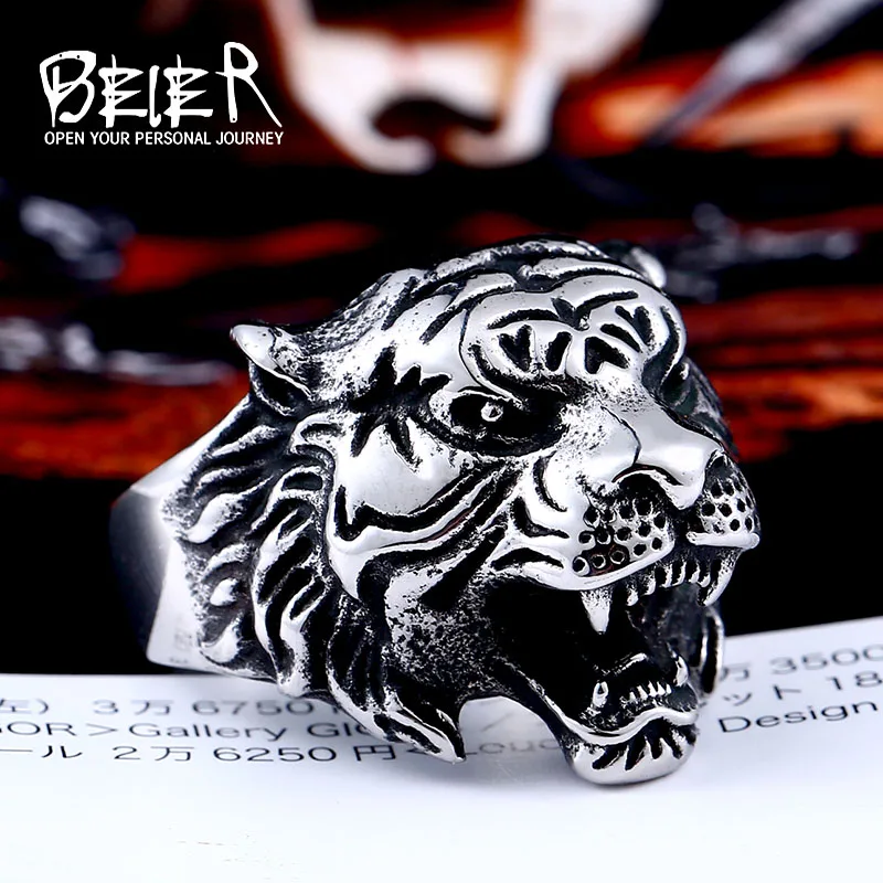 Beier new store 316L Stainless Steel ring top quality animal biker ring tiger Fashion Jewelry BR8-307