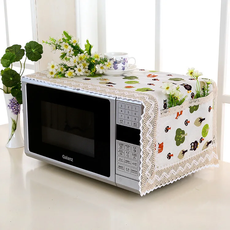 

1pc Flax Dust Cover Microwave Cover Microwave Oven Hood Microwave Towel With Storage Bag
