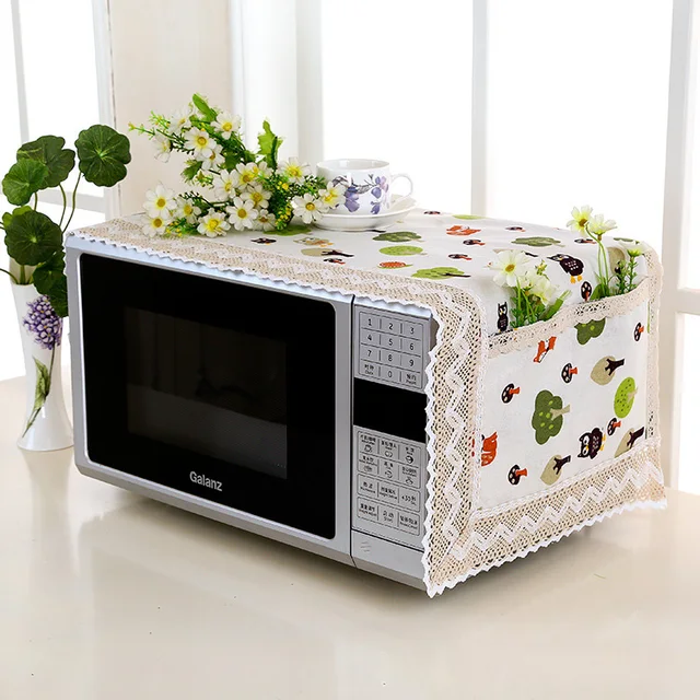 Best Price 1pc Flax Dust Cover Microwave Cover Microwave Oven Hood Microwave Towel With Storage Bag