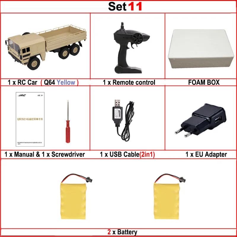 JJRC Q62 Q63 Q64 1/16 2,4G 4WD длительный срок службы батареи внедорожный военный багажник гусеничный Радиоуправляемый автомобиль пульт дистанционного управления внедорожные игрушки детские подарки - Цвет: Set11