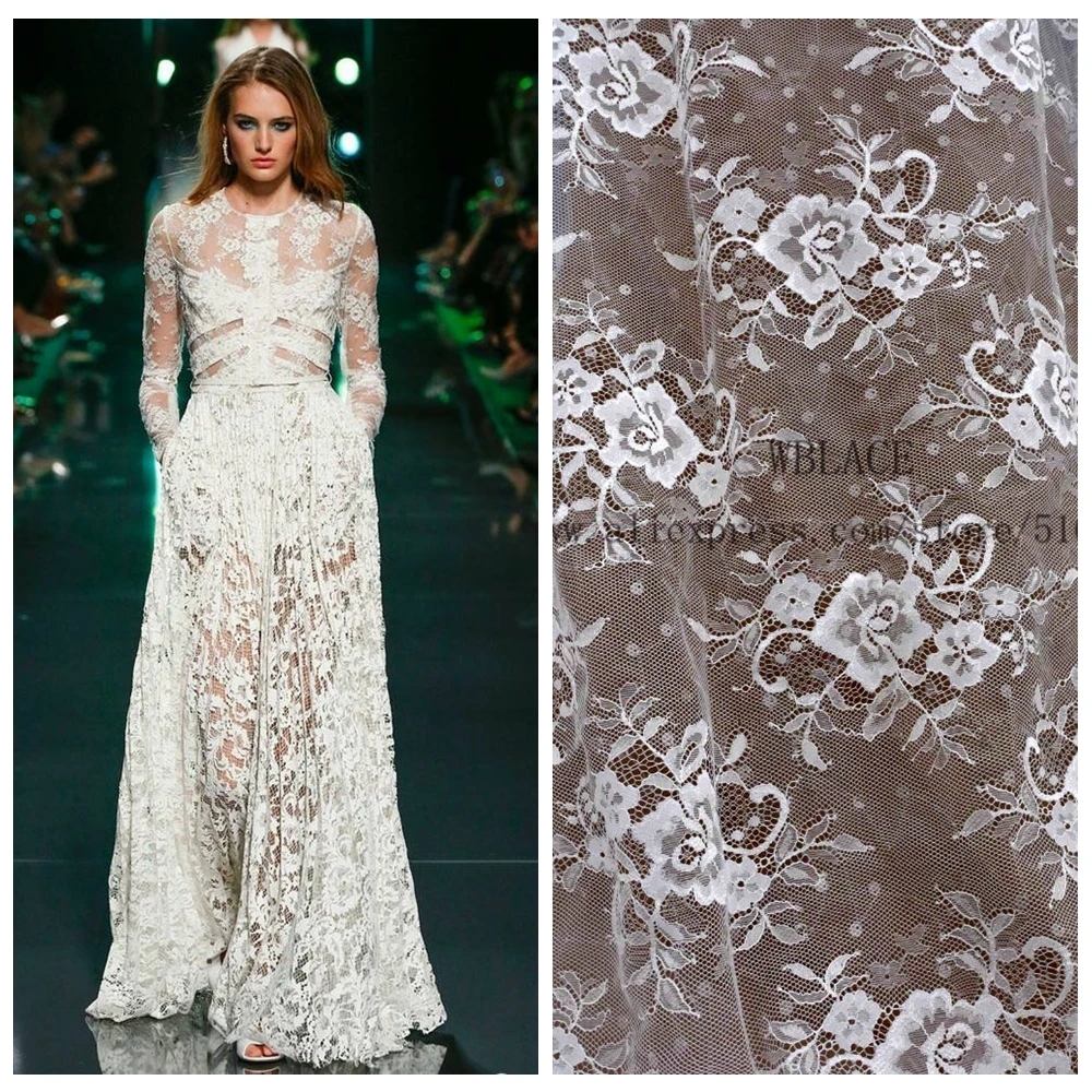 Buy 3pc High quality off white embroidery elegant lace fabric evening dress