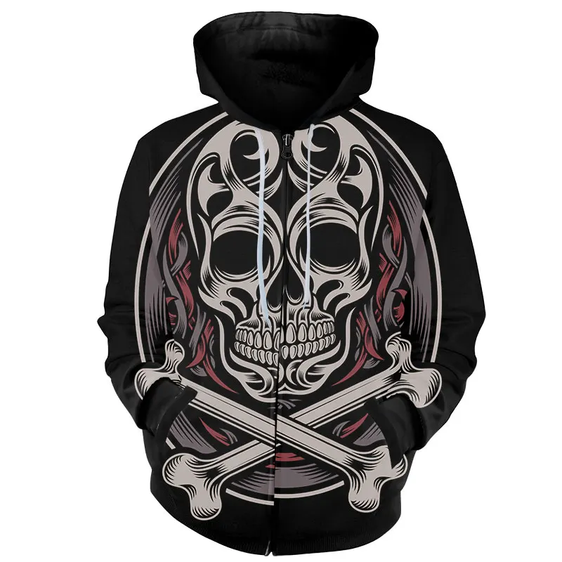 skeleton print zipper hoodie