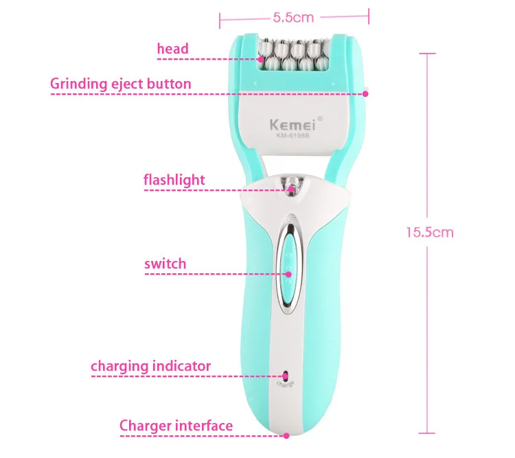 Kemei 3 в 1 перезаряжаемый женский эпилятор твердая мертвая кожа приспособление для удаления волос Бритва Уход за ногами инструмент Эпилятор depilador