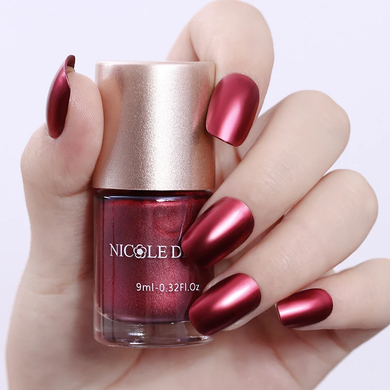 9ml NICOLE DIARY Red Metallic Nail Polish Varnish Mirror Effect Metal