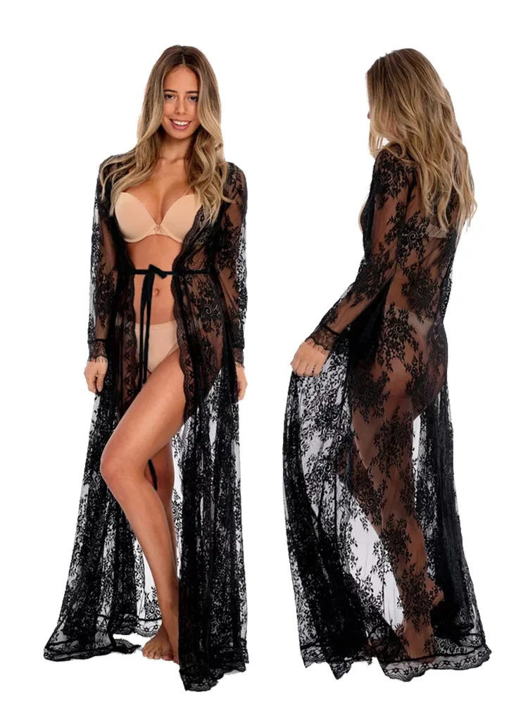 

2019 New Summer Women Bikini Cover Up Floral Lace Floor Length Swimsuit Cover-Ups Bathing Suit Beachwear Tunic Beach Dress Hot